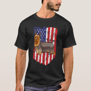 Amerikanische Flagge Silky Terrier 4. Juli USA T-Shirt