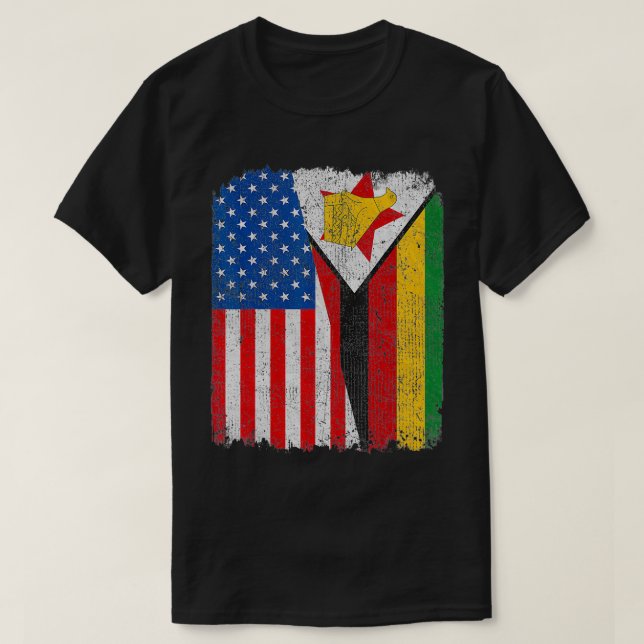 Amerikanische Flagge Simbabwes Half USA Simbabwe R T-Shirt (Design vorne)