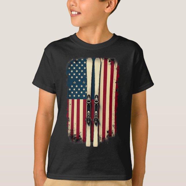 Amerikanische Flagge Skifahrer _2 T-Shirt (Vorderseite)