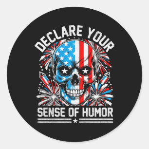 Amerikanische Flagge Skull Patriot Skeletto Unabhä Runder Aufkleber