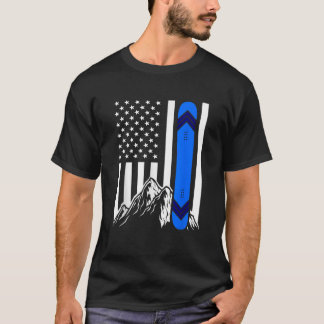 Amerikanische Flagge Snowboard-Geschenke Berg Snow T-Shirt