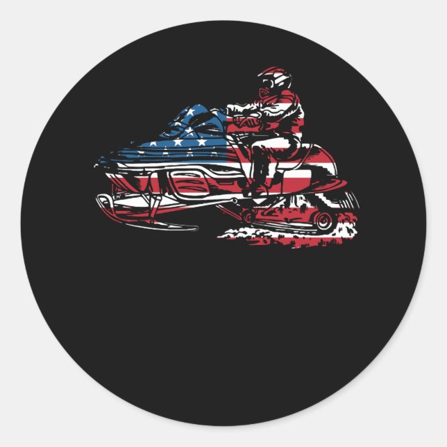 Amerikanische Flagge - Snowmobile Winterschneemobi Runder Aufkleber (Vorderseite)