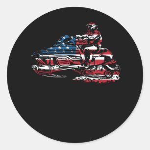 Amerikanische Flagge - Snowmobile Winterschneemobi Runder Aufkleber