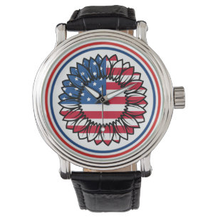 Amerikanische Flagge Sonnenblume-32222 Armbanduhr