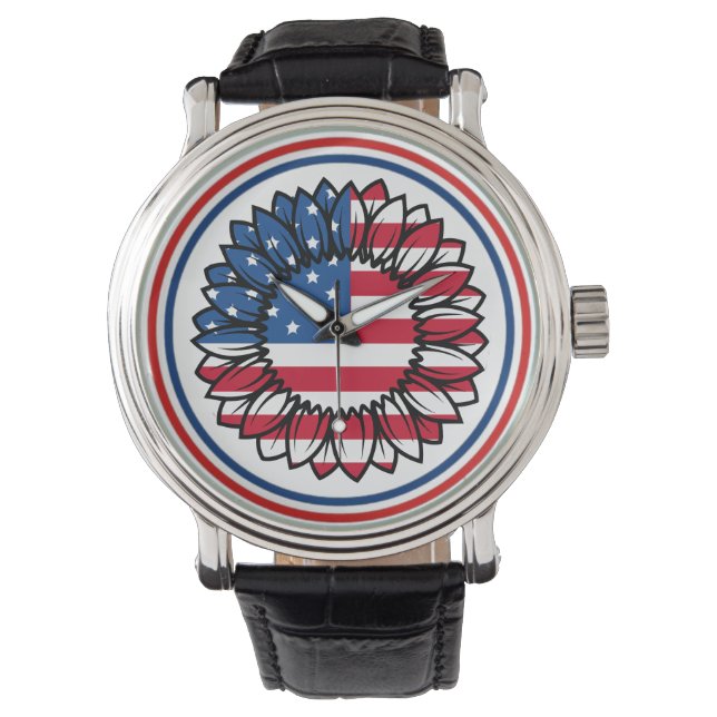 Amerikanische Flagge Sonnenblume-32222 Armbanduhr (Vorderseite)