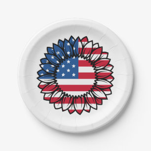 Amerikanische Flagge Sonnenblume-32222 Pappteller