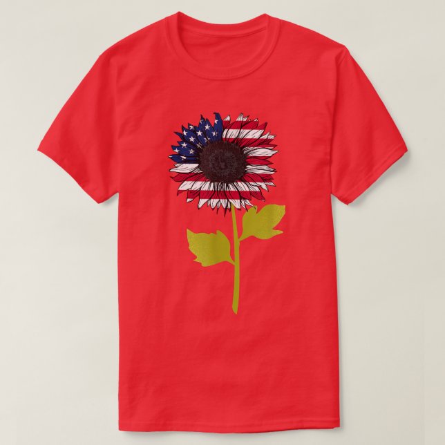 Amerikanische Flagge Sonnenblume 4. Juli Unabhängi T-Shirt (Design vorne)