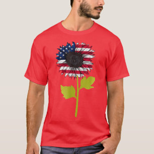 Amerikanische Flagge Sonnenblume 4. Juli Unabhängi T-Shirt