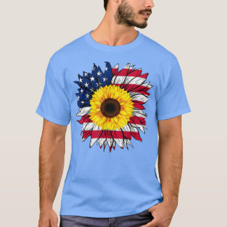 Amerikanische Flagge Sonnenblume 4. Juli Unabhängi T-Shirt