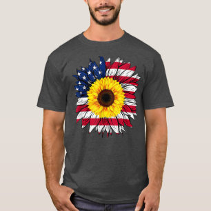 Amerikanische Flagge Sonnenblume 4. Juli Unabhängi T-Shirt