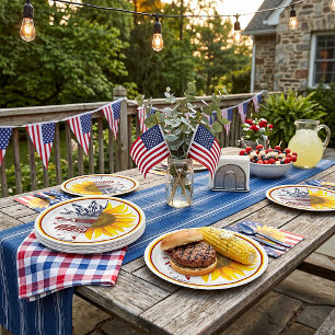 Amerikanische Flagge Sonnenblume Pappteller
