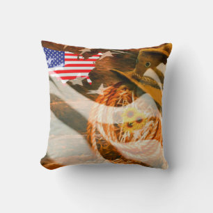 Amerikanische Flagge Sonnenstrahlen Cowboyhut Lass Kissen