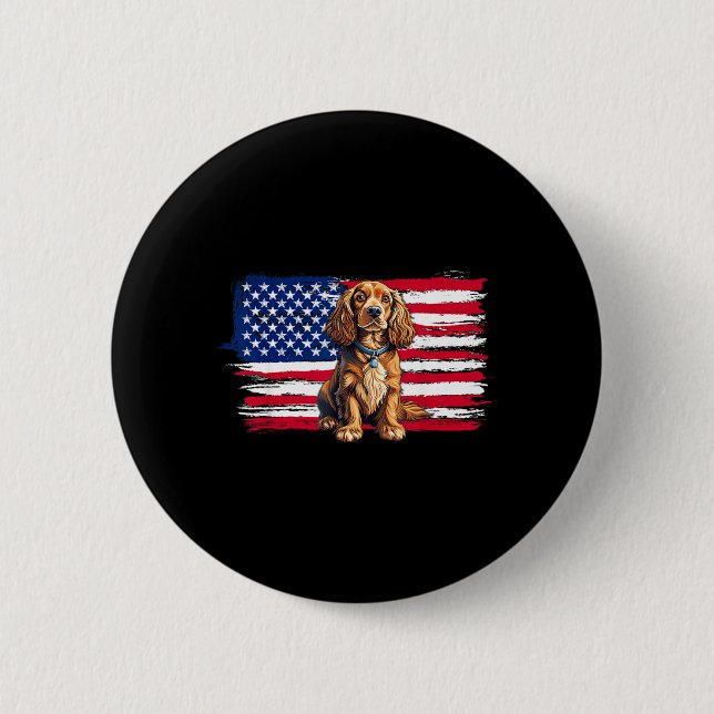 Amerikanische Flagge Spaniel Hund Tier 4. Juli Button (Vorderseite)