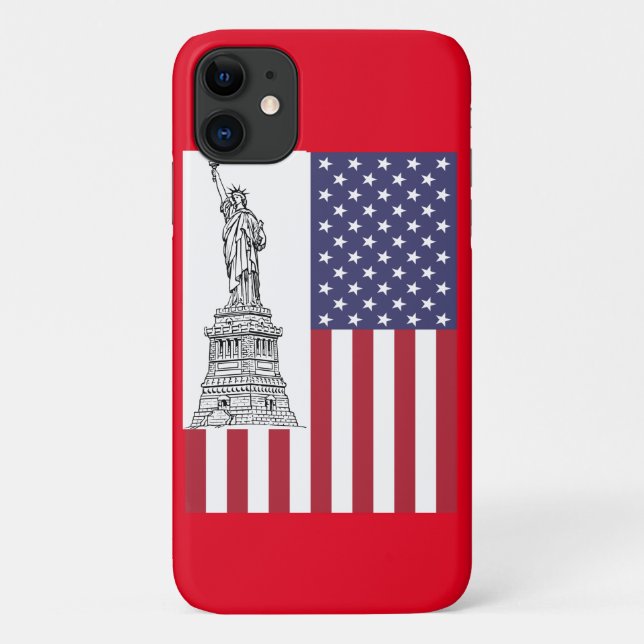 Amerikanische Flagge, Staute der Freiheit Case-Mate iPhone Hülle (Rückseite)