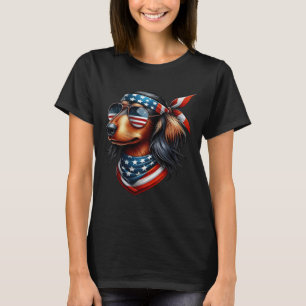 Amerikanische Flagge Sungles 4. Juli Dackel T-Shirt