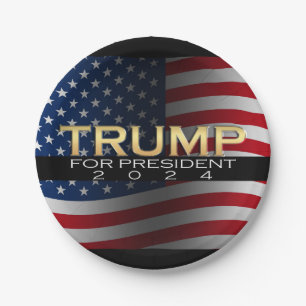 Amerikanische Flagge Trump 2024 Gold Patriotic Pappteller