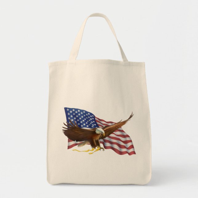 Amerikanische Flagge und Adler-Doppelseite Tragetasche (Vorne)