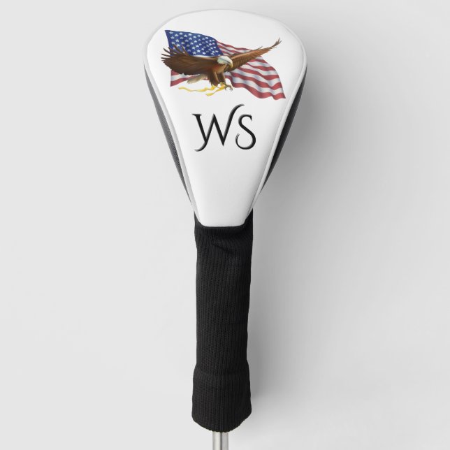 Amerikanische Flagge und Adler Mit Monogramm Golf Headcover (Vorderseite)