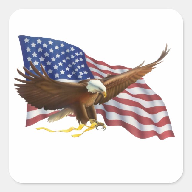 Amerikanische Flagge und Adler Quadratischer Aufkleber (Vorderseite)