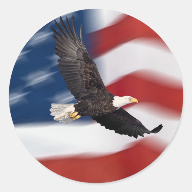 Amerikanische Flagge und Adler Runder Aufkleber (Vorderseite)