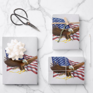 Amerikanische Flagge und Adlersilber Geschenkpapier Set