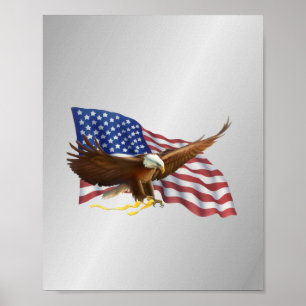 Amerikanische Flagge und Adlersilber Poster