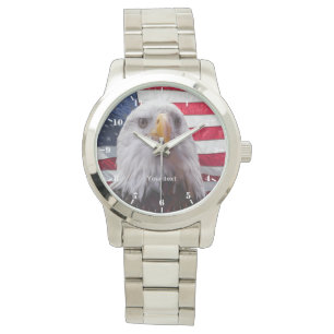 Amerikanische Flagge und Bald Eagle Patriotic Armbanduhr
