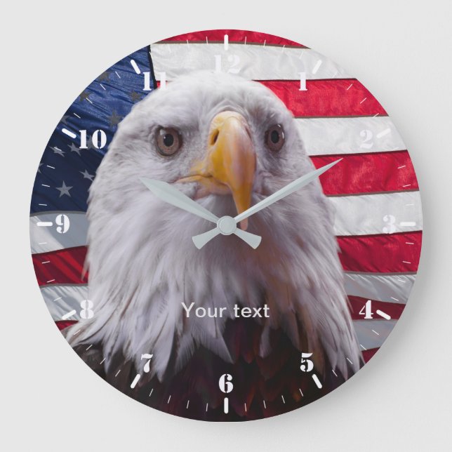 Amerikanische Flagge und Bald Eagle Patriotic Große Wanduhr (Vorderseite)