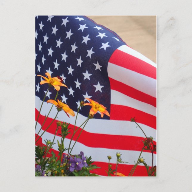 Amerikanische Flagge und Blume Postkarte (Vorderseite)