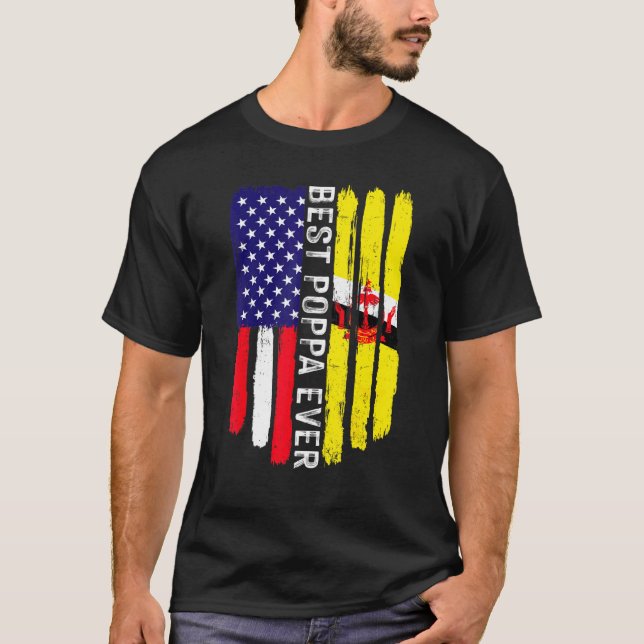 Amerikanische Flagge und Brunei Flag Beste Poppa-E T-Shirt (Vorderseite)