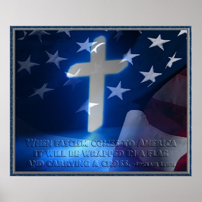 Amerikanische Flagge und Christliches Kreuz, Zitat Poster (Vorne)
