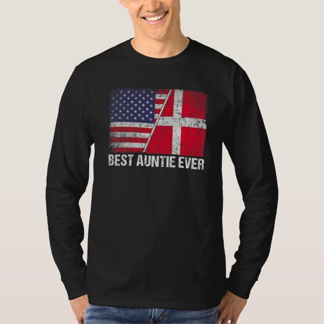 Amerikanische Flagge und Dänemark Flag Beste Tante T-Shirt (Vorderseite)