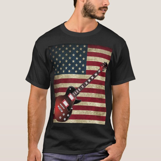 Amerikanische Flagge und E-Gitarre - Rot T-Shirt (Vorderseite)