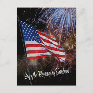 Amerikanische Flagge und Feuerwerk-Design Postkarte