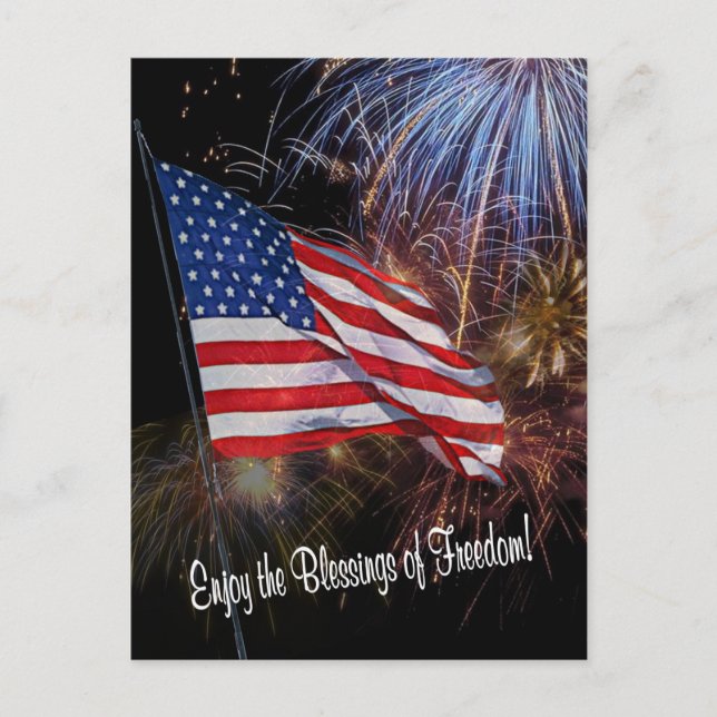 Amerikanische Flagge und Feuerwerk-Design Postkarte (Vorderseite)