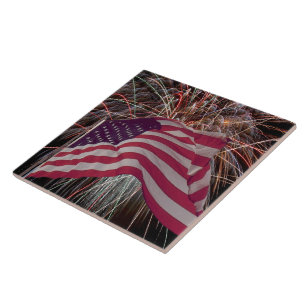 Amerikanische Flagge und Feuerwerk Fliese