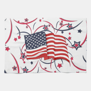 Amerikanische Flagge und Feuerwerk Geschirrtuch