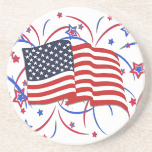 Amerikanische Flagge und Feuerwerk Getränkeuntersetzer