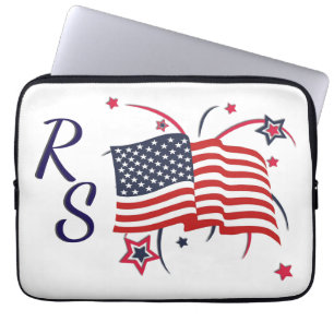 Amerikanische Flagge und Feuerwerk Laptopschutzhülle