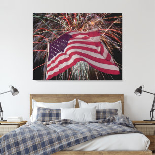 Amerikanische Flagge und Feuerwerk Leinwanddruck