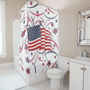Amerikanische Flagge und Feuerwerk mit Sternen Duschvorhang