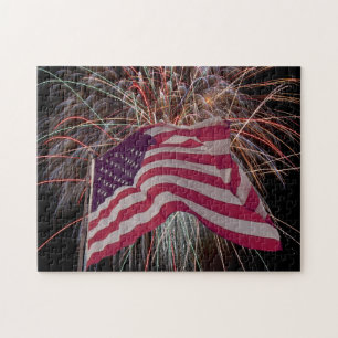 Amerikanische Flagge und Feuerwerk Puzzle