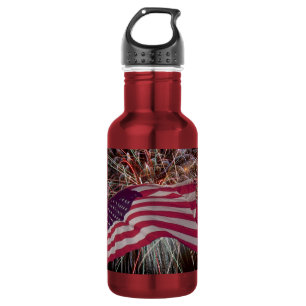 Amerikanische Flagge und Feuerwerke Edelstahlflasche