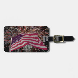 Amerikanische Flagge und Feuerwerke Gepäckanhänger