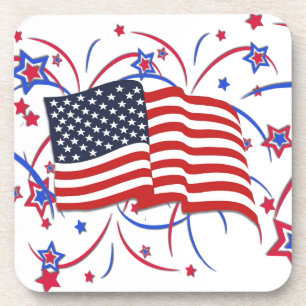 Amerikanische Flagge und Feuerwerke Getränkeuntersetzer