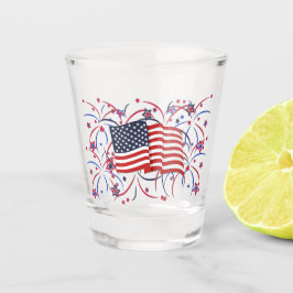 Amerikanische Flagge und Feuerwerke Schnapsglas