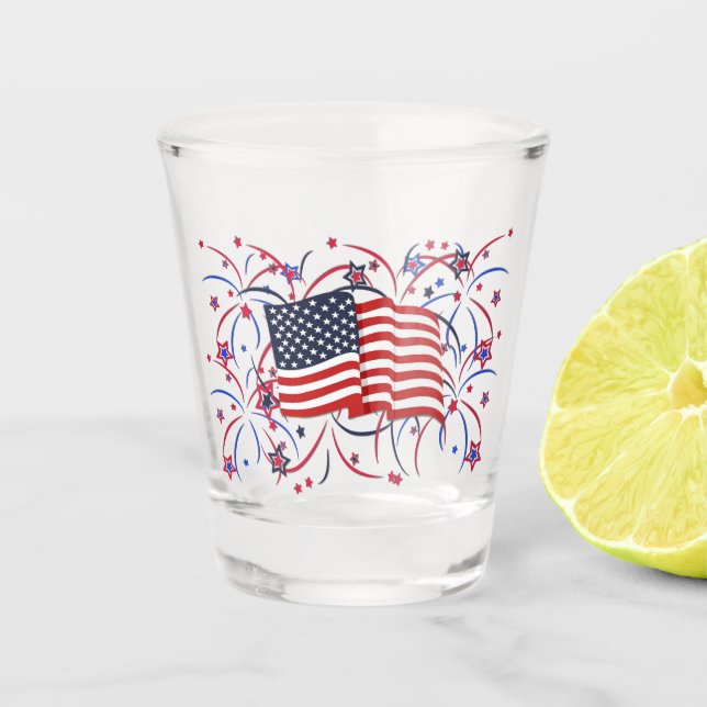 Amerikanische Flagge und Feuerwerke Schnapsglas (Vorderseite)