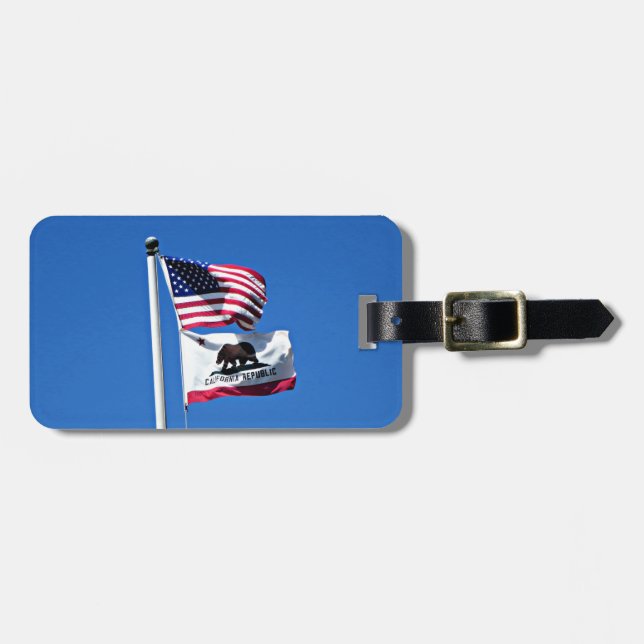 Amerikanische Flagge und Flagge Kaliforniens Gepäckanhänger (Vorderseite horizontal)