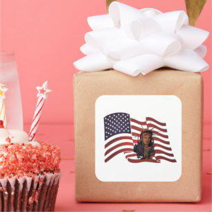 Amerikanische Flagge und Freiheitsstatue Quadratischer Aufkleber