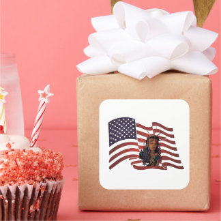 Amerikanische Flagge und Freiheitsstatue Quadratischer Aufkleber